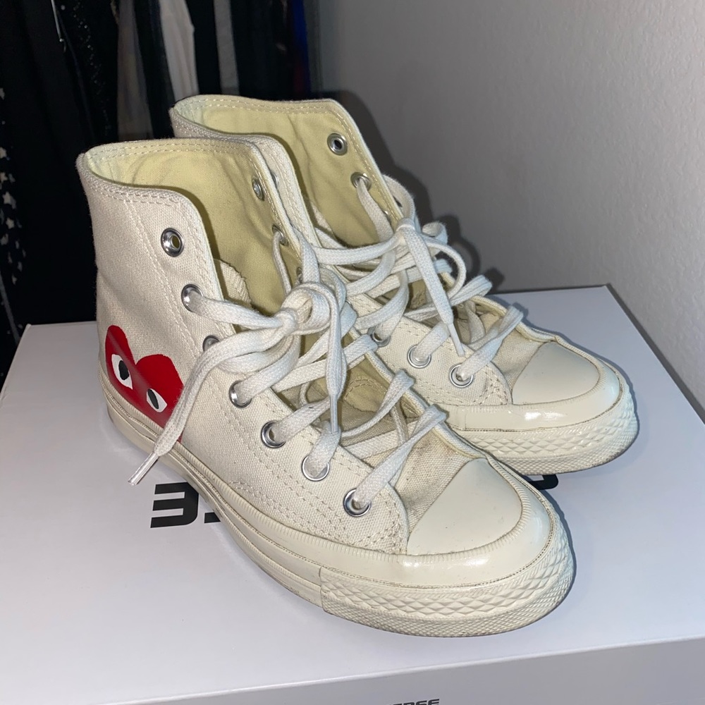 CDG PLAY High Top Converse White Size 5